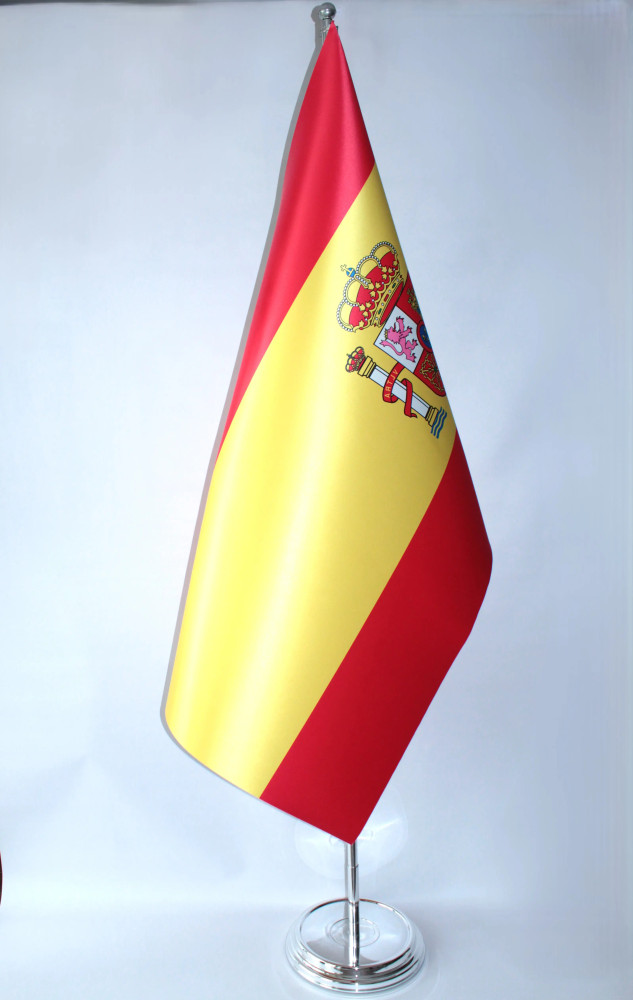 Flaga reklamowa atłasowo – satynowa dwustronna flaga Hiszpanii o wymiarach 100×160 cm