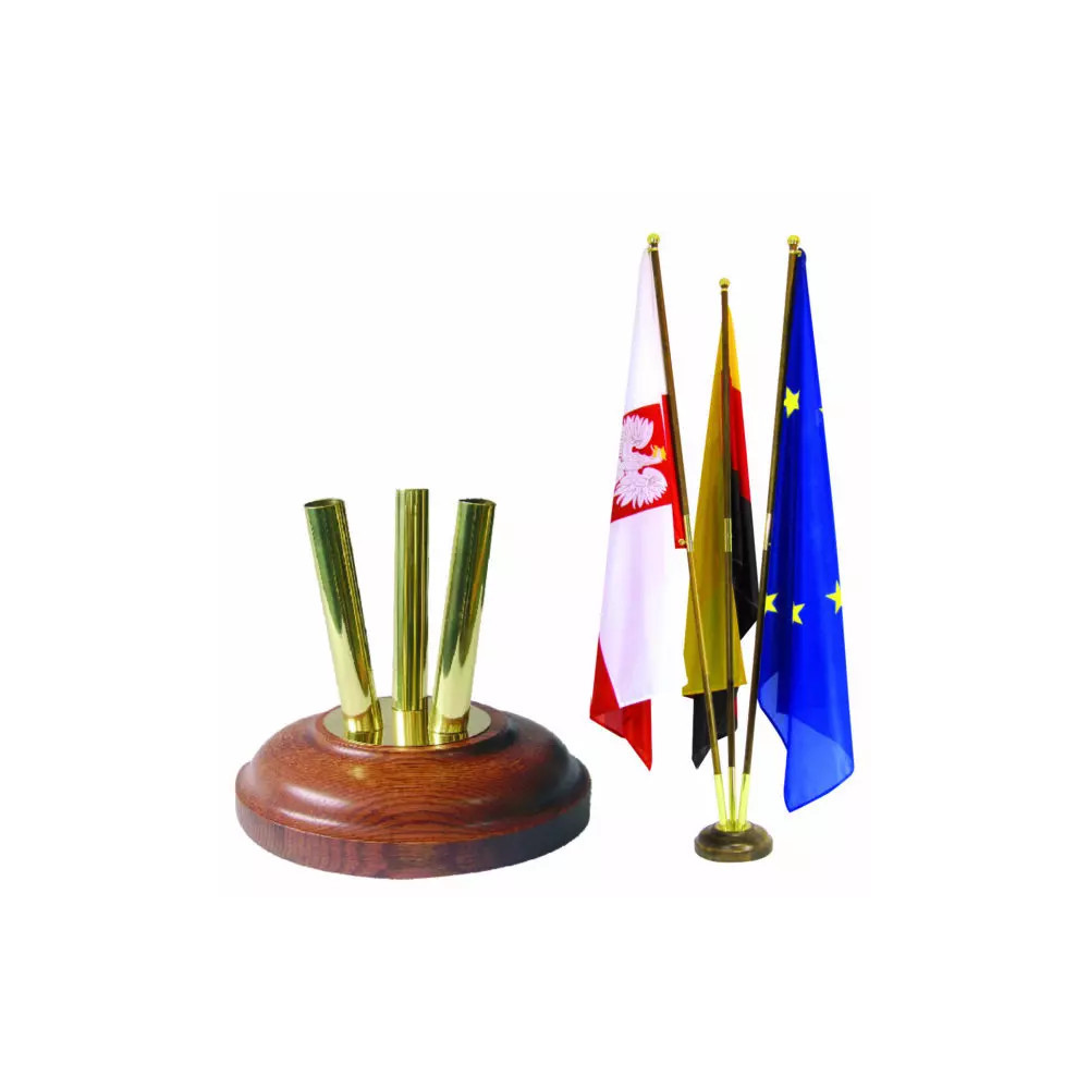 Stojak flagowy 3-ramienny na podstawie drewnianej