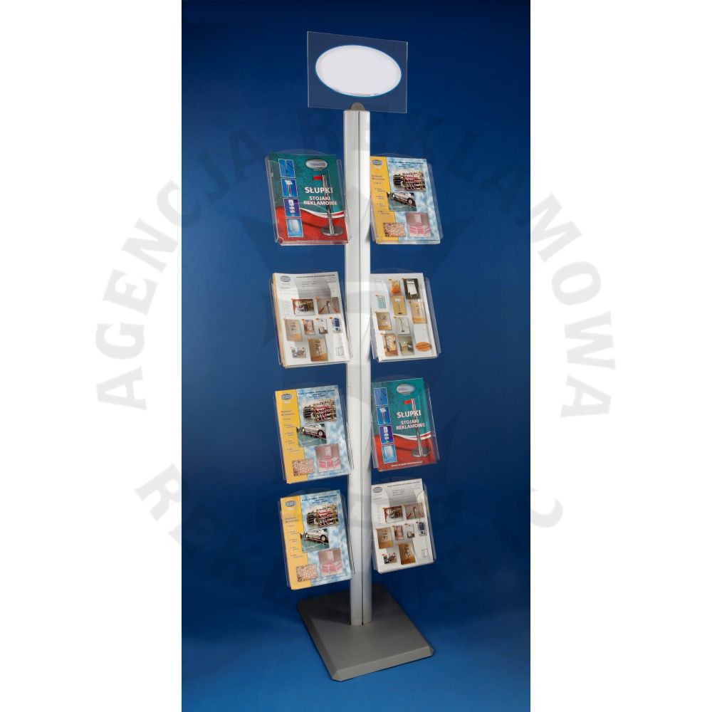 Stojak na ulotki A4 z tabliczką na logo