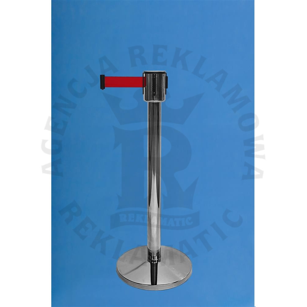 Słupek z taśmą do 10 m odgradzający srebrny stal nierdzewna