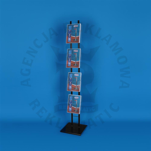 Stojak na ulotki czarny z 4 kieszeniami A4