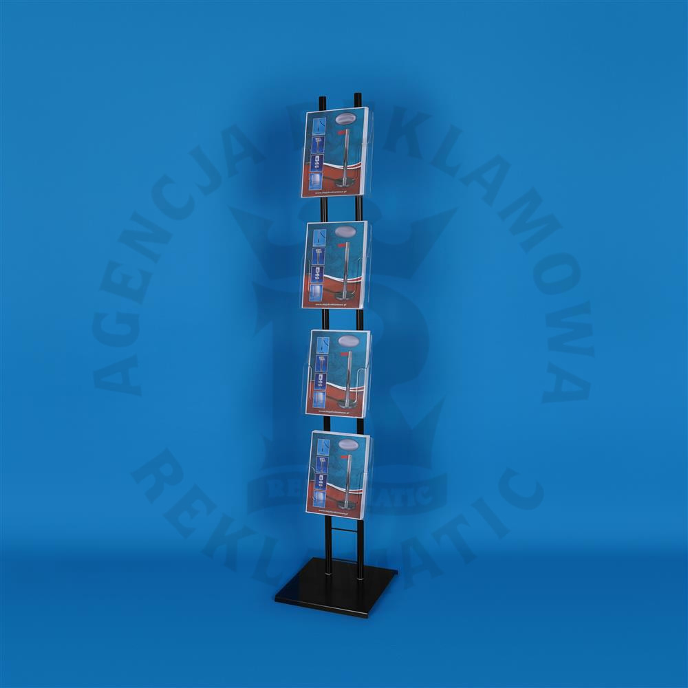 Stojak na ulotki czarny z 4 kieszeniami A4