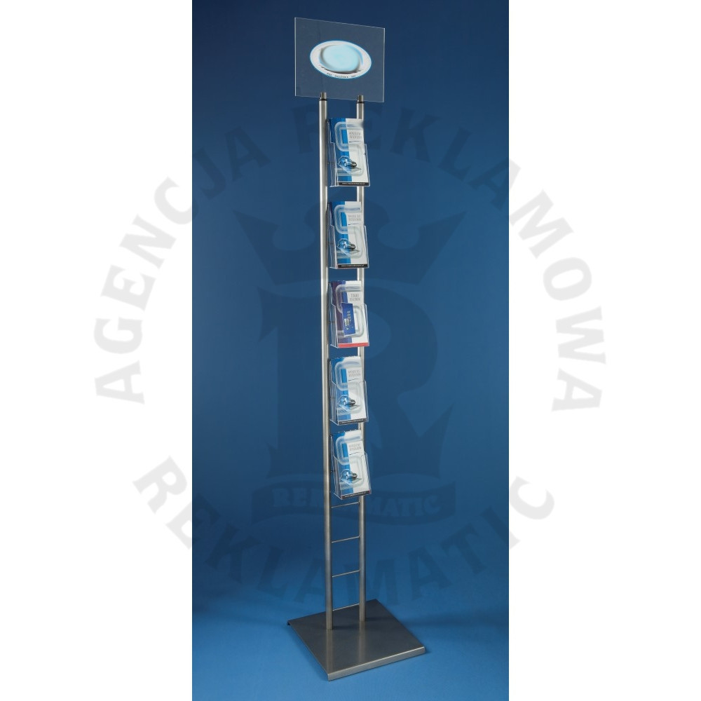 Stojak reklamowy na ulotki 5×1/3 A4 z miejscem na logo