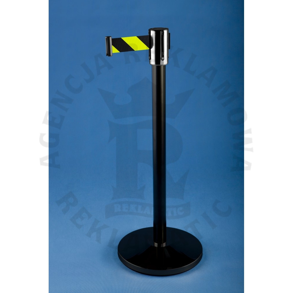 Czarny Słupek odgradzający z taśmą żółto-czarną ostrzegawczą