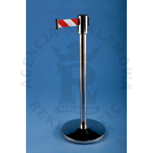 Słupek srebrny z biało-czerwoną taśmą 5m