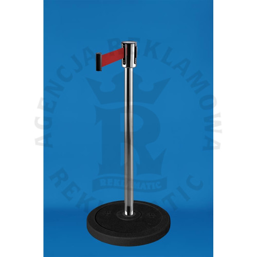 Słupek odgradzający srebrny z taśmą czerwoną 3m 5 m podstawa recykling