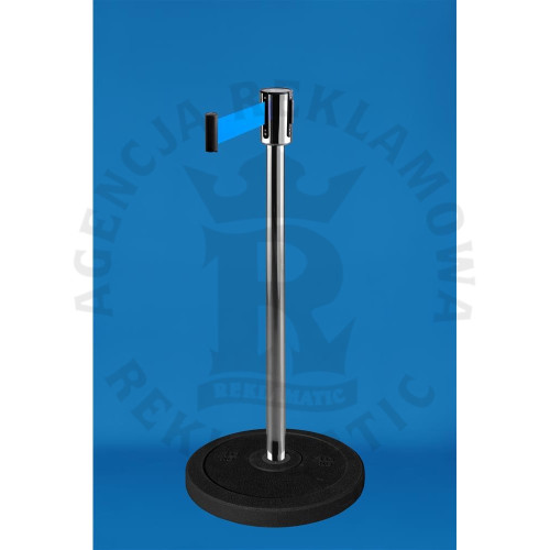 Słupek odgradzający srebrny z taśmą niebieską 3m 5m podstawa recykling