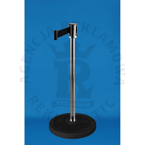 Słupek odgradzający srebrny z taśmą czarną 3m 5m podstawa recykling