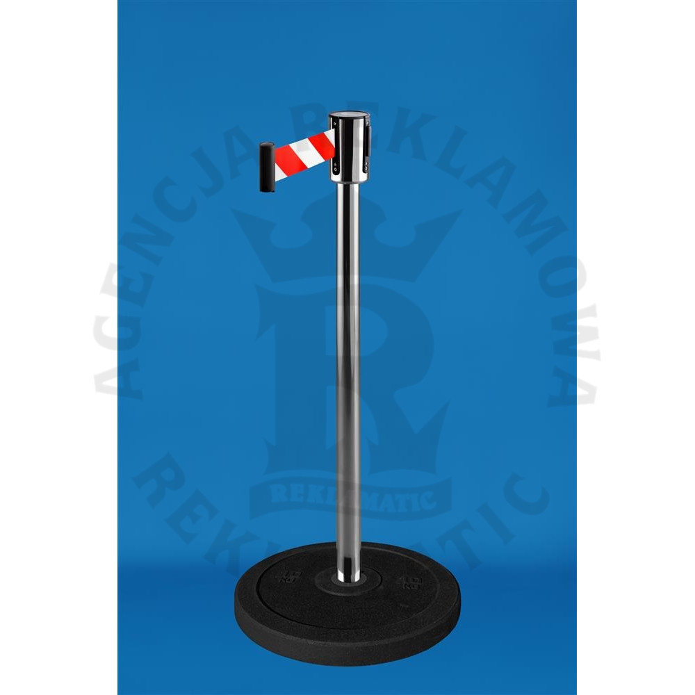 Srebrny słupek z biało-czerwona taśma 2,3m lub 3,6m z podstawa z recyklingu