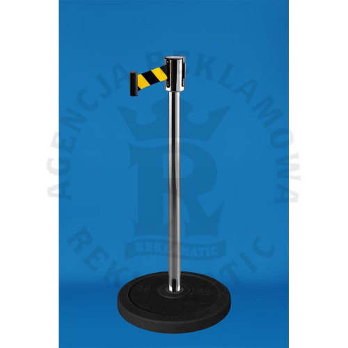 Srebrny słupek z żółto-czarna taśma 2,3m lub 3,6m z podstawa z recyklingu