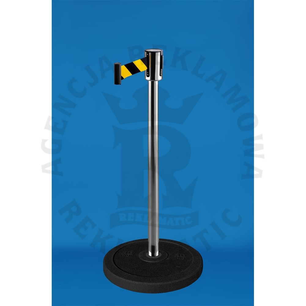 Srebrny słupek z żółto-czarna taśma 2,3m lub 3,6m z podstawa z recyklingu