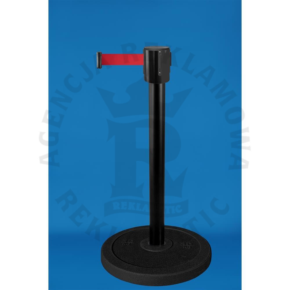 Słupek odgradzający z czerwoną taśmą 10 m podstawa recykling