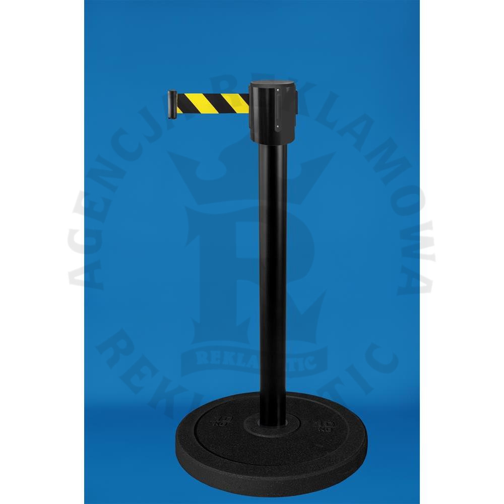 Słupek odgradzający z żółto-czarną taśmą 10 m podstawa recykling