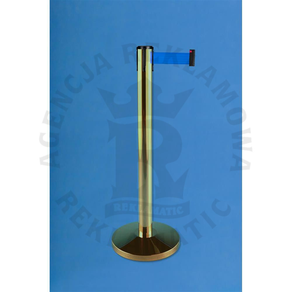 Złoty słupek odgradzający z niebieską taśmą odgradzającą do 2,5 m stal nierdzewna