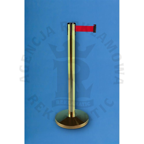 Złoty słupek odgradzający z czerwoną taśmą 3,6 m  stal nierdzewna