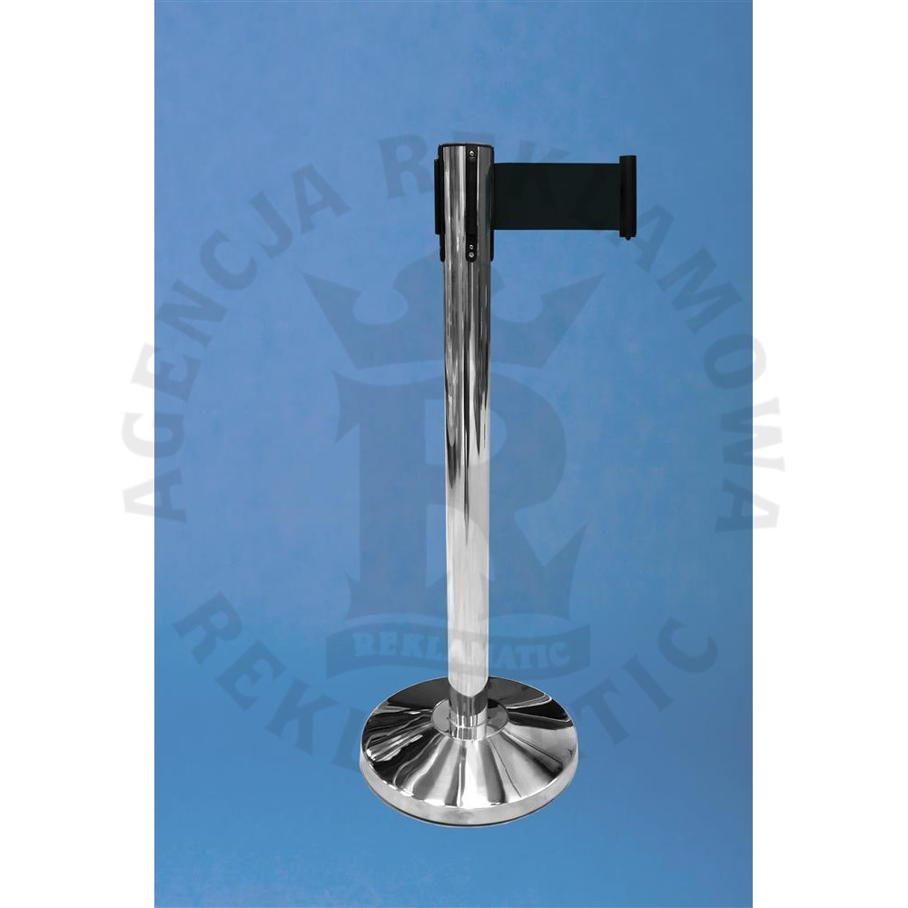 Słupek z czarną taśmą szeroką 2,5 m stal nierdzewna kolor: chrom