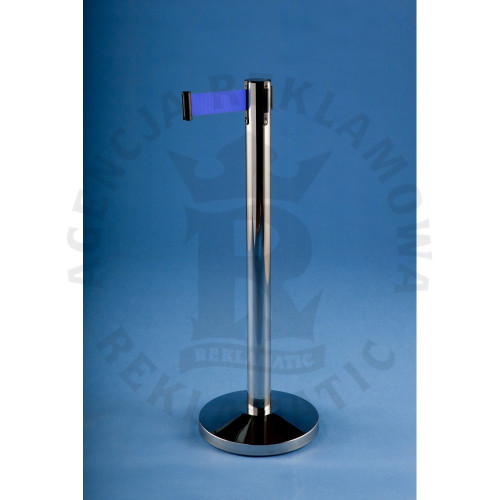 Srebrny słupek odgradzający z niebieską taśmą 3m stal nierdzewna