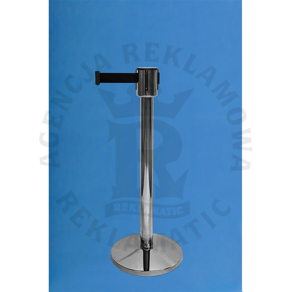 Słupek odgradzający z czarną taśmą 9 m stal nierdzewna