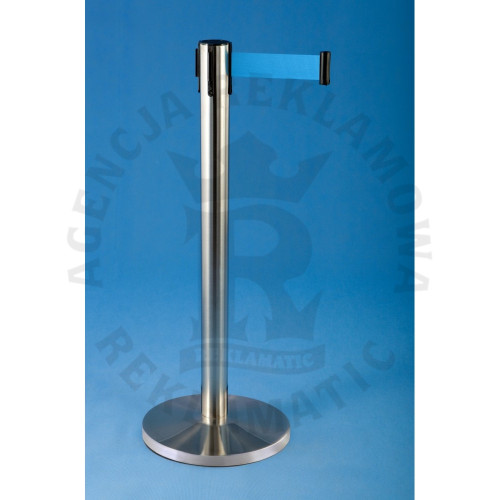 Słupek odgradzający z  niebieską taśmą 2,7m ze stali nierdzewnej szczotkowanej