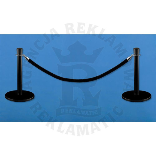 Niskie czarne  słupki odgradzające, powłoka proszkowa, czarna lina 1,5 m, komplet 2 słupków