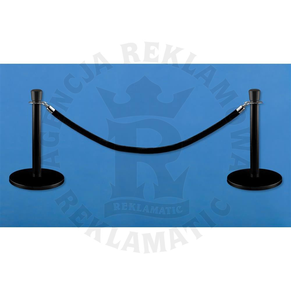 Niskie czarne  słupki odgradzające, powłoka proszkowa, czarna lina 1,5 m, komplet 2 słupków