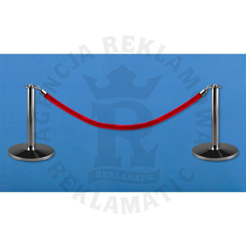 Niskie słupki odgradzające z czerwoną liną i niską głowicą (zestaw: 2 słupki + czerwony sznur)