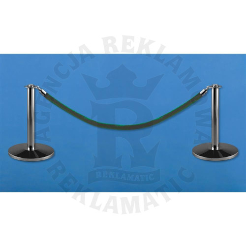 Niskie słupki odgradzające z ciemnozieloną liną i niską głowicą (zestaw: 2 słupki + ciemnozielonym sznurem)