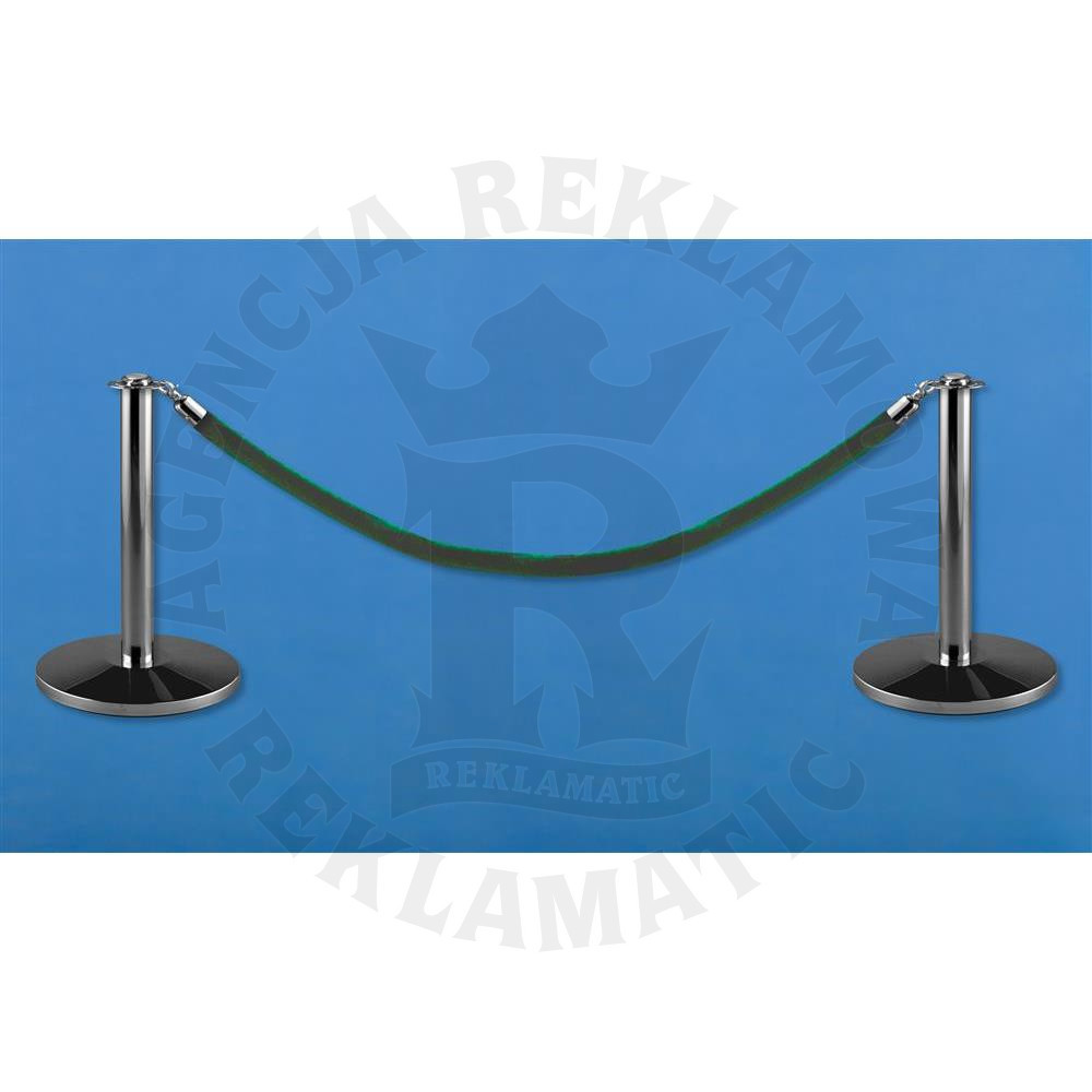 Niskie słupki odgradzające z ciemnozieloną liną i niską głowicą (zestaw: 2 słupki + ciemnozielonym sznurem)