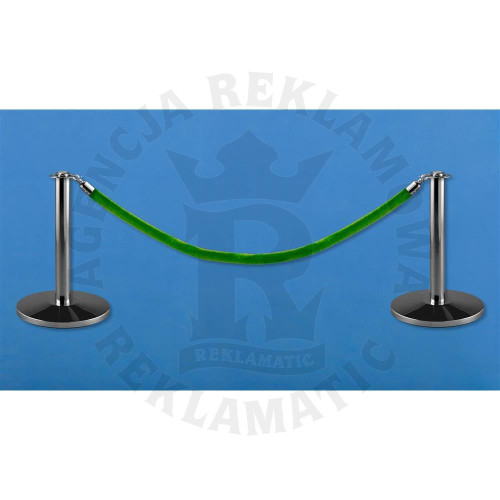 Niskie słupki odgradzające z jasnozieloną liną i niską głowicą (zestaw: 2 słupki + jasnozielonym sznurem)