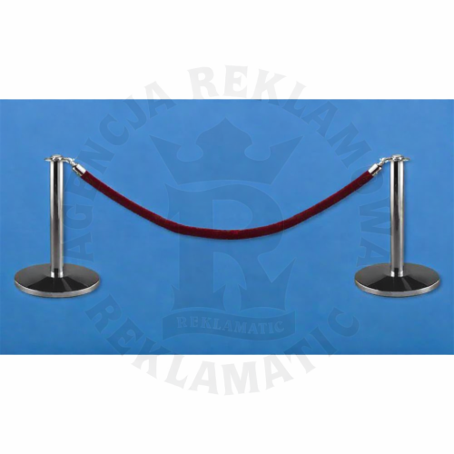 Niskie słupki odgradzające z bordową liną i niską głowicą (zestaw: 2 słupki + bordowym sznurem)