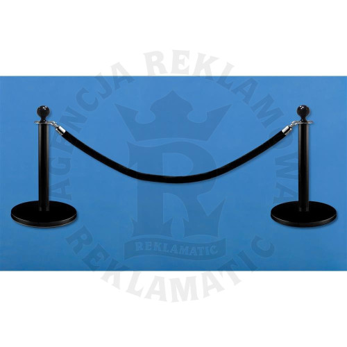 Niskie słupki odgradzające z czarnym sznurem o długości 1,5 m, lakierowane proszkowo (w zestawie: 2 słupki + sznur