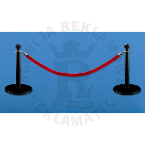 Niskie słupki odgradzające z aksamitnym czerwonym sznurem o długości 1,5 m, lakierowane proszkowo