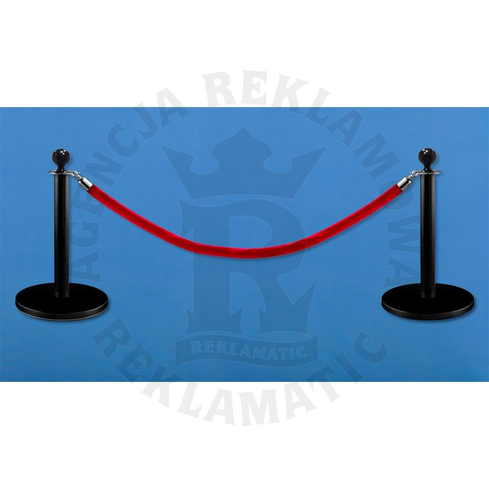 Niskie słupki odgradzające z aksamitnym czerwonym sznurem o długości 1,5 m, lakierowane proszkowo