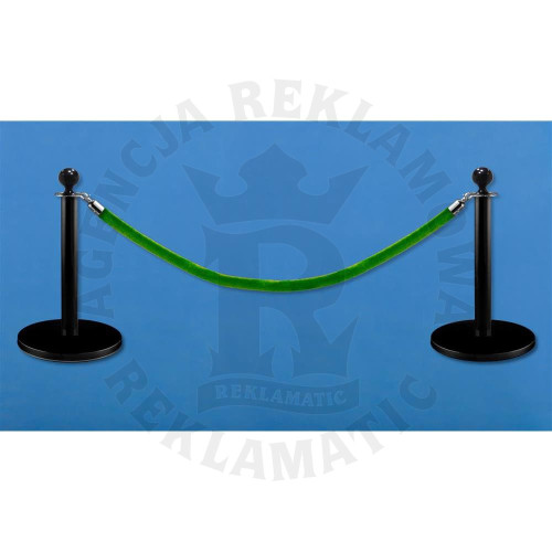 Niskie słupki odgradzające z aksamitnym jasnozielonym sznurem o długości 1,5 m, lakierowane proszkowo