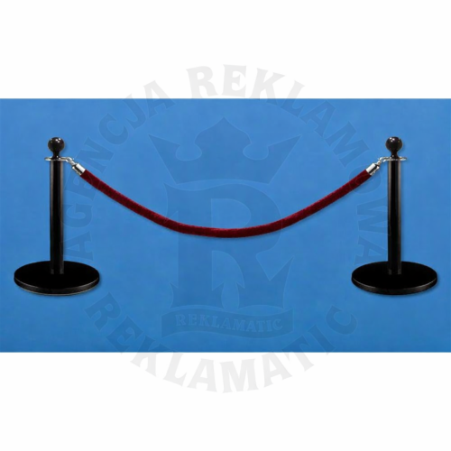 Niskie słupki odgradzające z aksamitnym bordowym sznurem o długości 1,5 m, lakierowane proszkowo