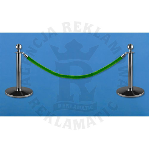 Zestaw niskich słupków odgradzających z trwałym lakierem proszkowym oraz jasnozielonym sznurem 1,5 m