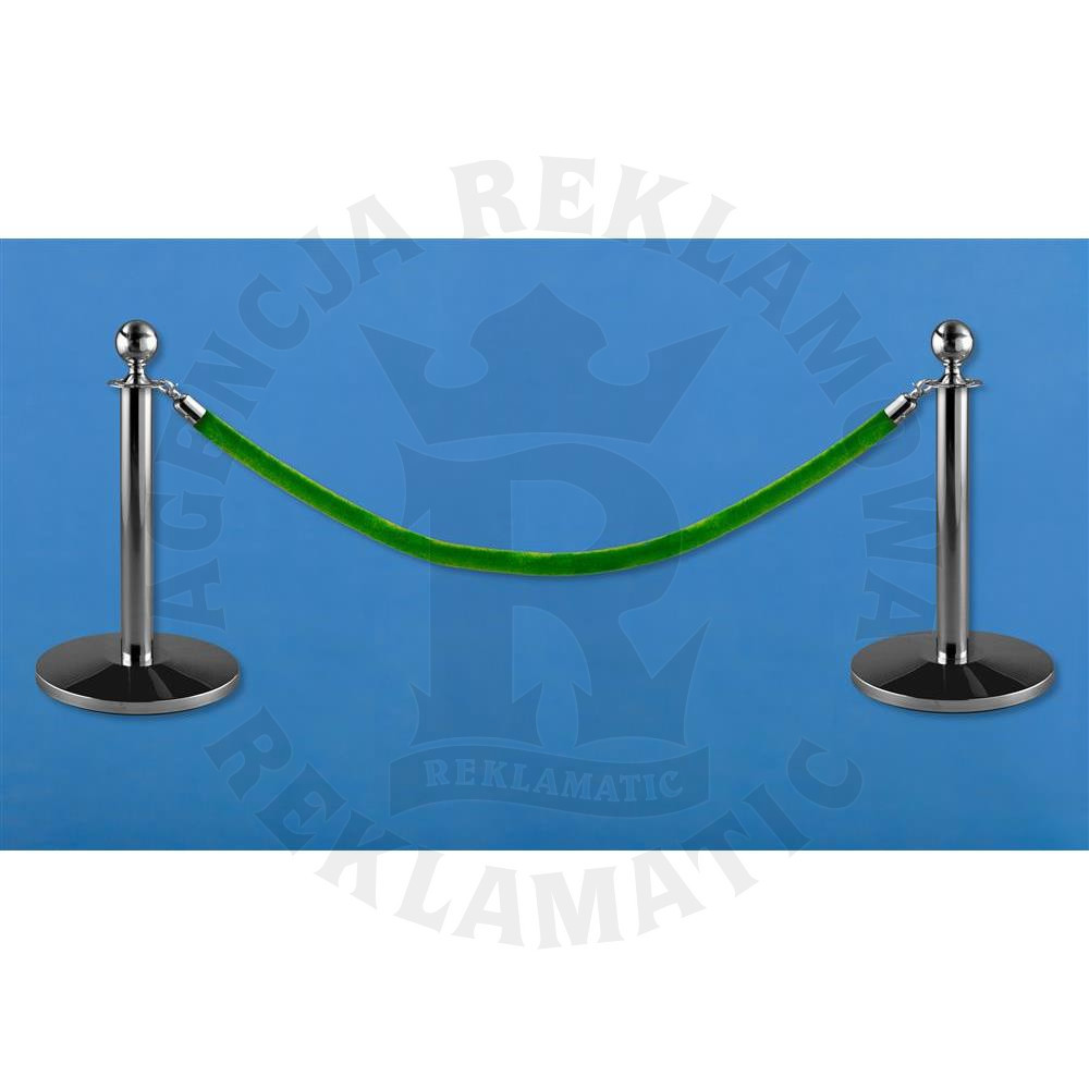 Zestaw niskich słupków odgradzających z trwałym lakierem proszkowym oraz jasnozielonym sznurem 1,5 m