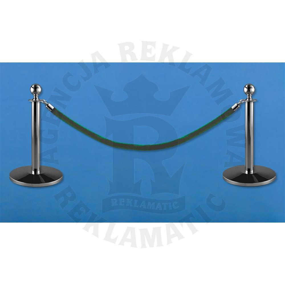 Zestaw niskich słupków odgradzających z trwałym lakierem proszkowym oraz ciemnozielonym sznurem 1,5 m