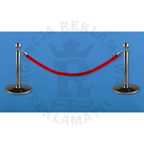 Zestaw niskich słupków odgradzających z trwałym lakierem proszkowym oraz czerwonym sznurem 1,5 m