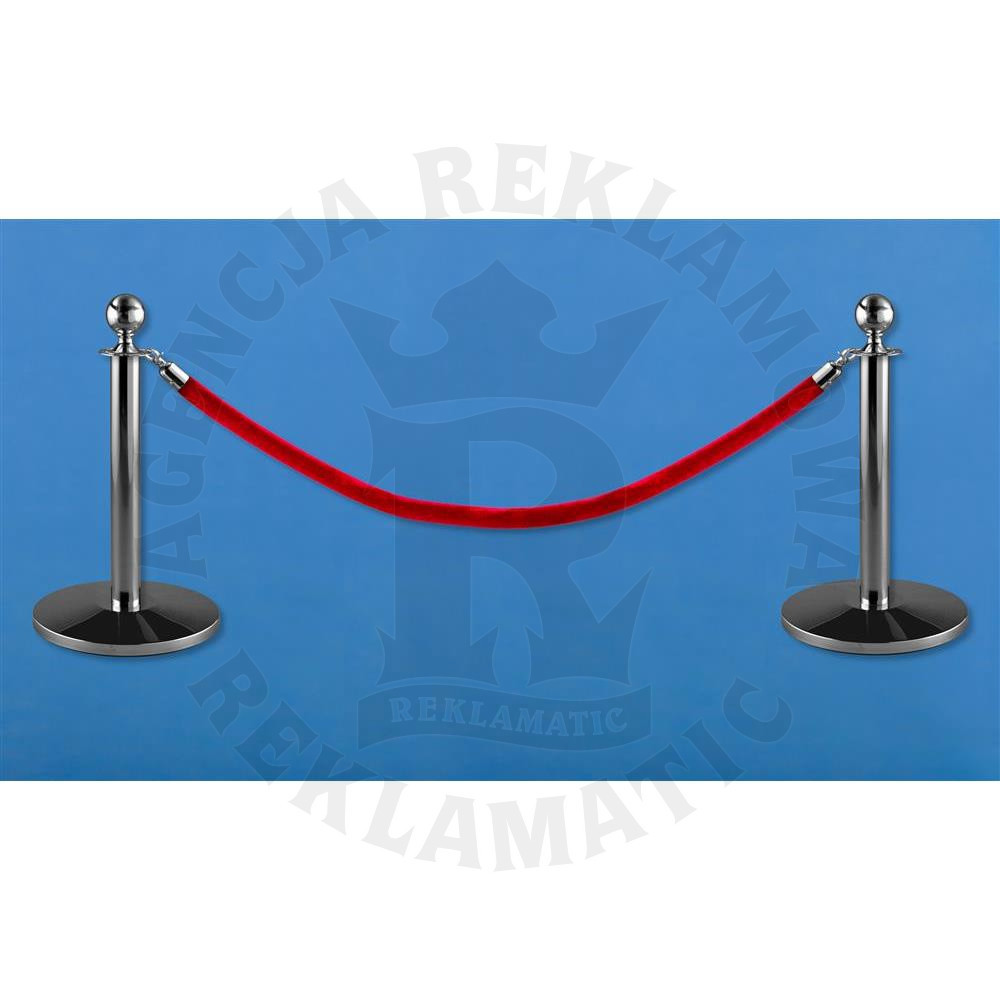 Zestaw niskich słupków odgradzających z trwałym lakierem proszkowym oraz czerwonym sznurem 1,5 m