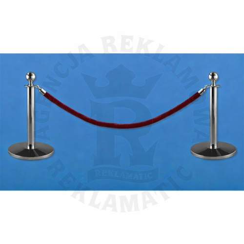 Zestaw niskich słupków odgradzających z trwałym lakierem proszkowym oraz bordowym sznurem 1,5 m