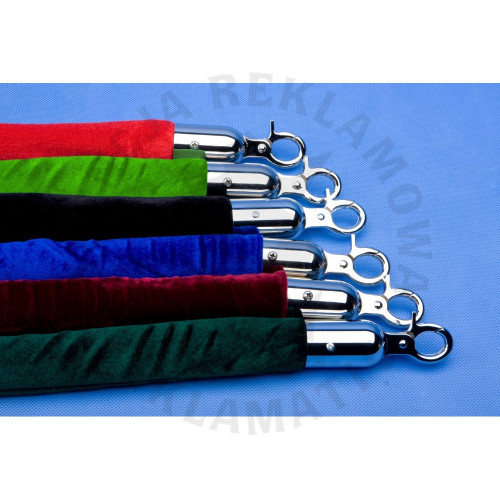 Aksamitny sznur odgradzający o długości 1,5 m, wyposażony w srebrne zakończenia