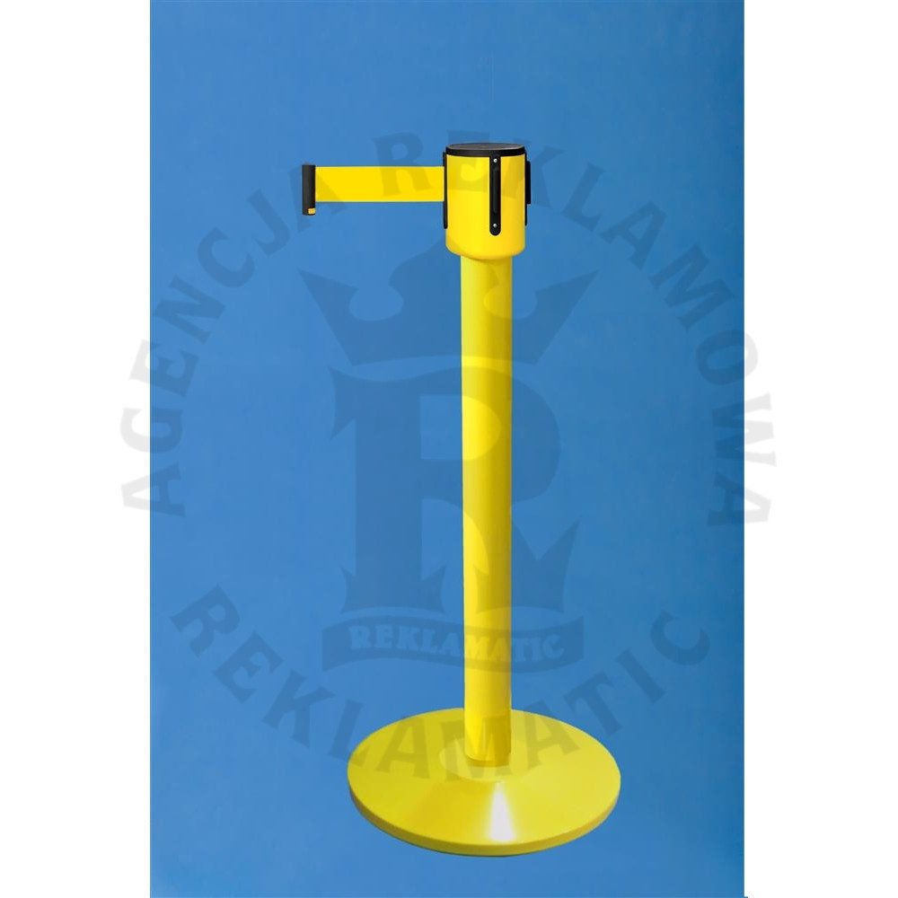 Słupek odgradzający w kolorze żółtym, żółta taśma 10m