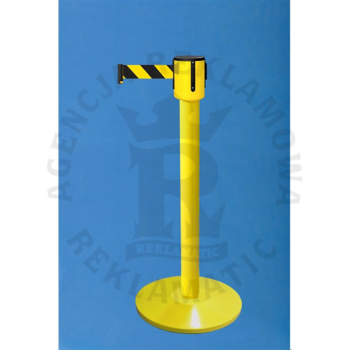 Słupek odgradzający w kolorze żółtym, żółto-czarna taśma 10m