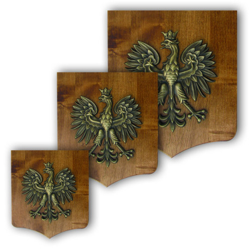 Orzeł mosiądzowany na drewnianej tarczy herbowej