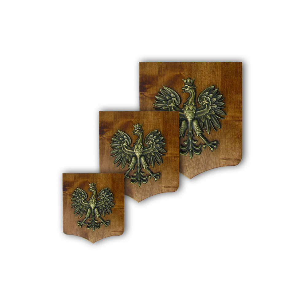Orzeł mosiądzowany na drewnianej tarczy herbowej
