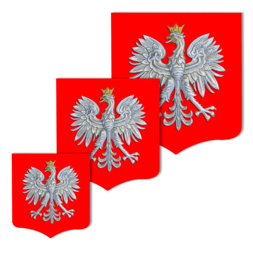 Godło srebrzone na herbie MDF czerwony